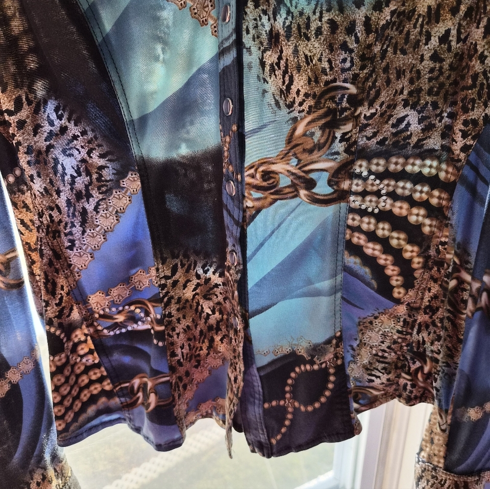 Cache Multicolor Chain and Leopard Print Blouse - image 5